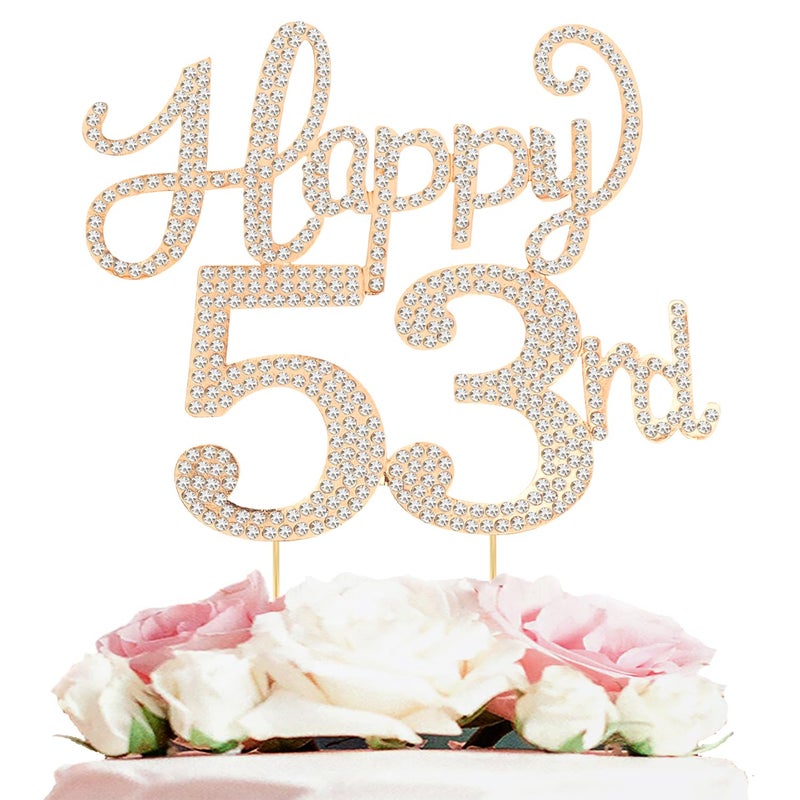 LASKYER Happy 53rd Birthday Decorations,53rd Birthday Gold Rhinestone Cake Topper - Cheers to 53 Years Old Bday Party Metal Sparkly Cake Centerpieces Sign. - Image 1